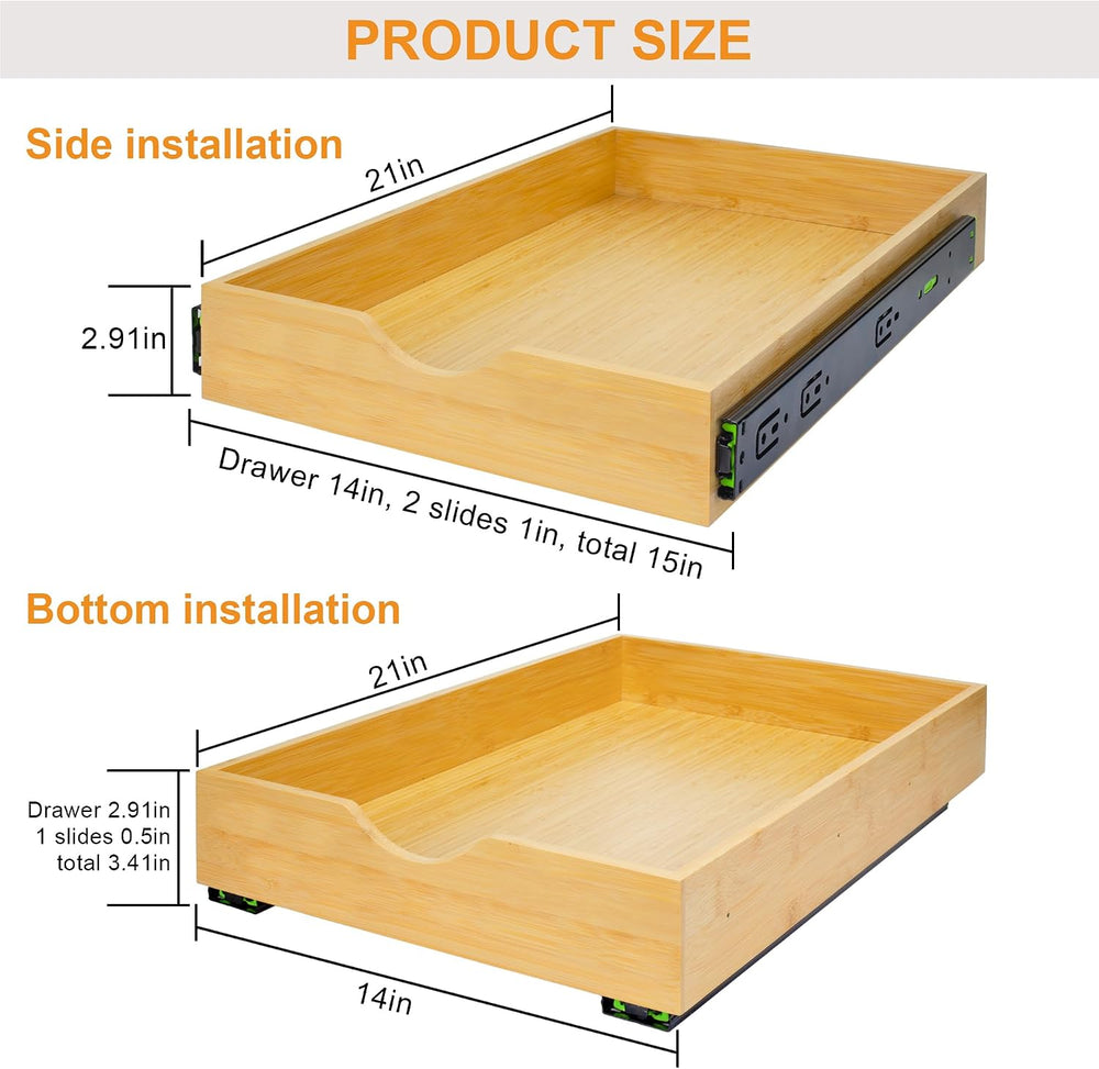 MinBoo Bamboo Pull Out Drawers for Cabinets 14" W x 21" D,Gliding S...