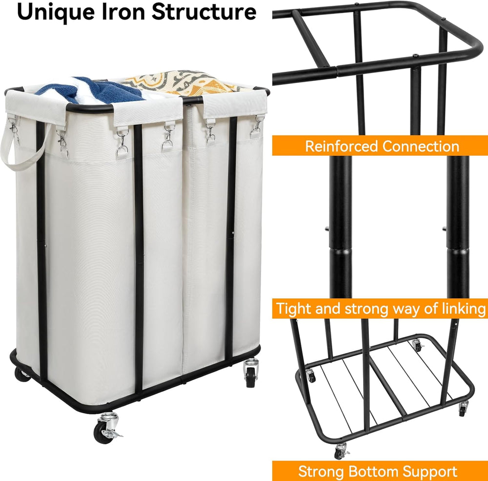 WOWLIVE Double Laundry Hamper with Wheels, 170L Rolling Laundry Basket