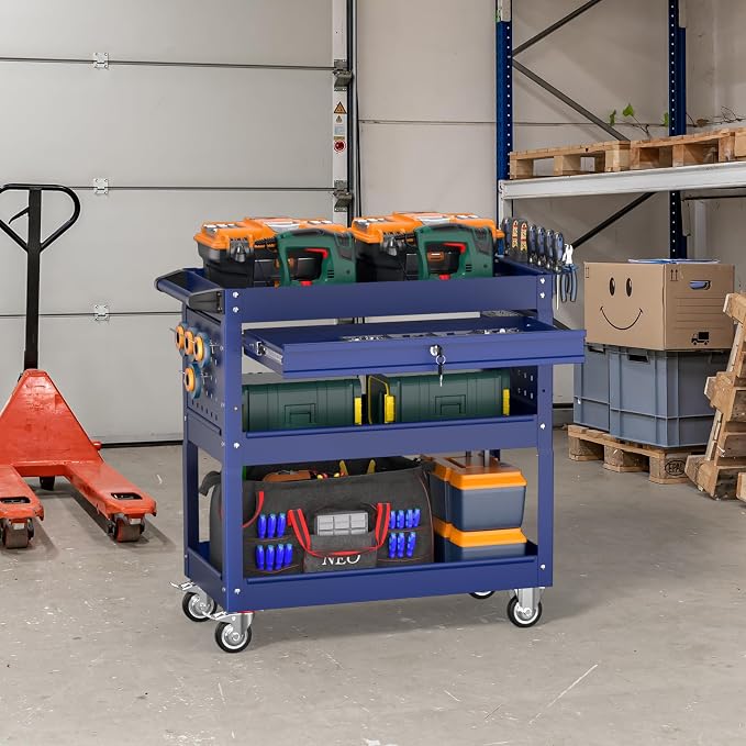 3 Tier Rolling Tool Cart on Wheels, Heavy Duty Service Cart Industrial Utility - Image 7