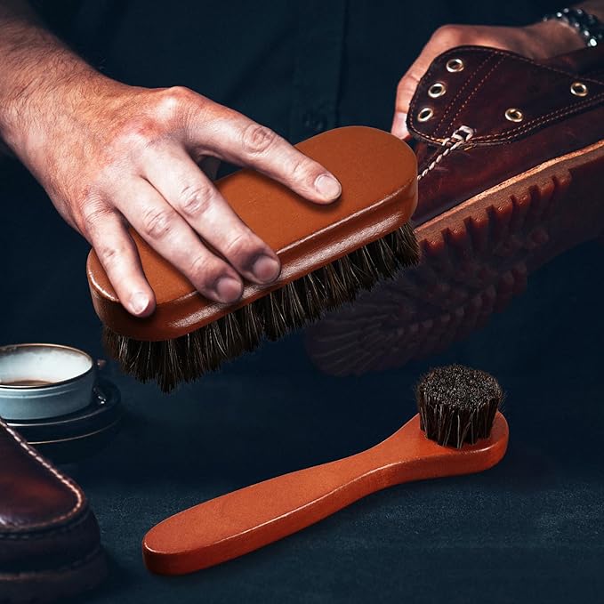 2 Pcs Horsehair Shine Shoes Brush Kit Polish Dauber Applicators Cleaning - Image 7