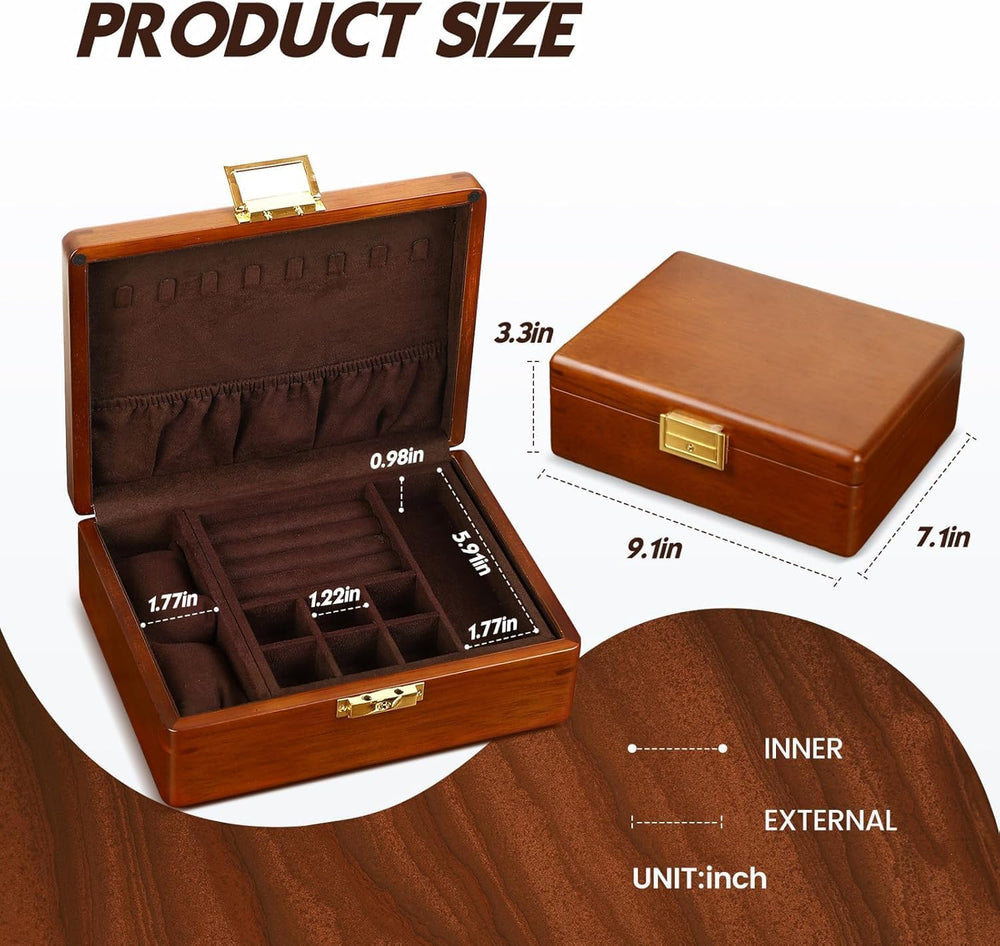 2 Layer Anti Tarnish Solid Wood Jewelry Organizer Box with Lock