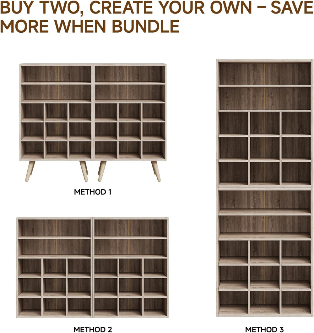 5 Tiers Wood Shoe Rack with Legs, Stackable Shoe Cubby with 2 Storage Shelves...