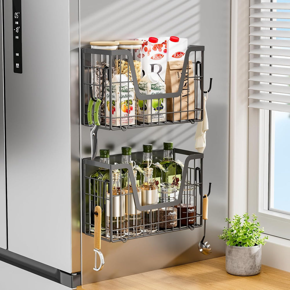 4 Pack Magnetic Shelf for Fridge, Fruit Potato and Onion Storage Bins, Magnet...