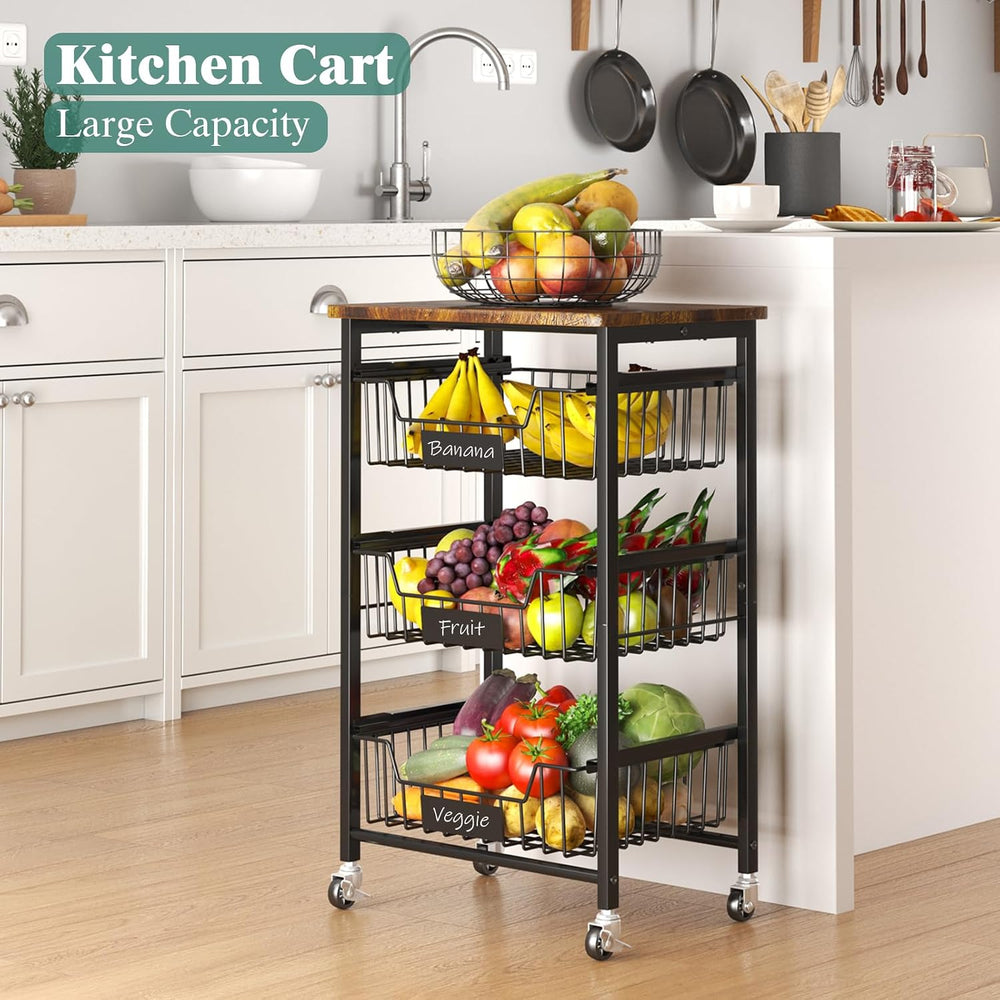 CHLORYARD 4-Tier Vegetable Fruit Basket Kitchen Storage Rolling Cart on Wheel...