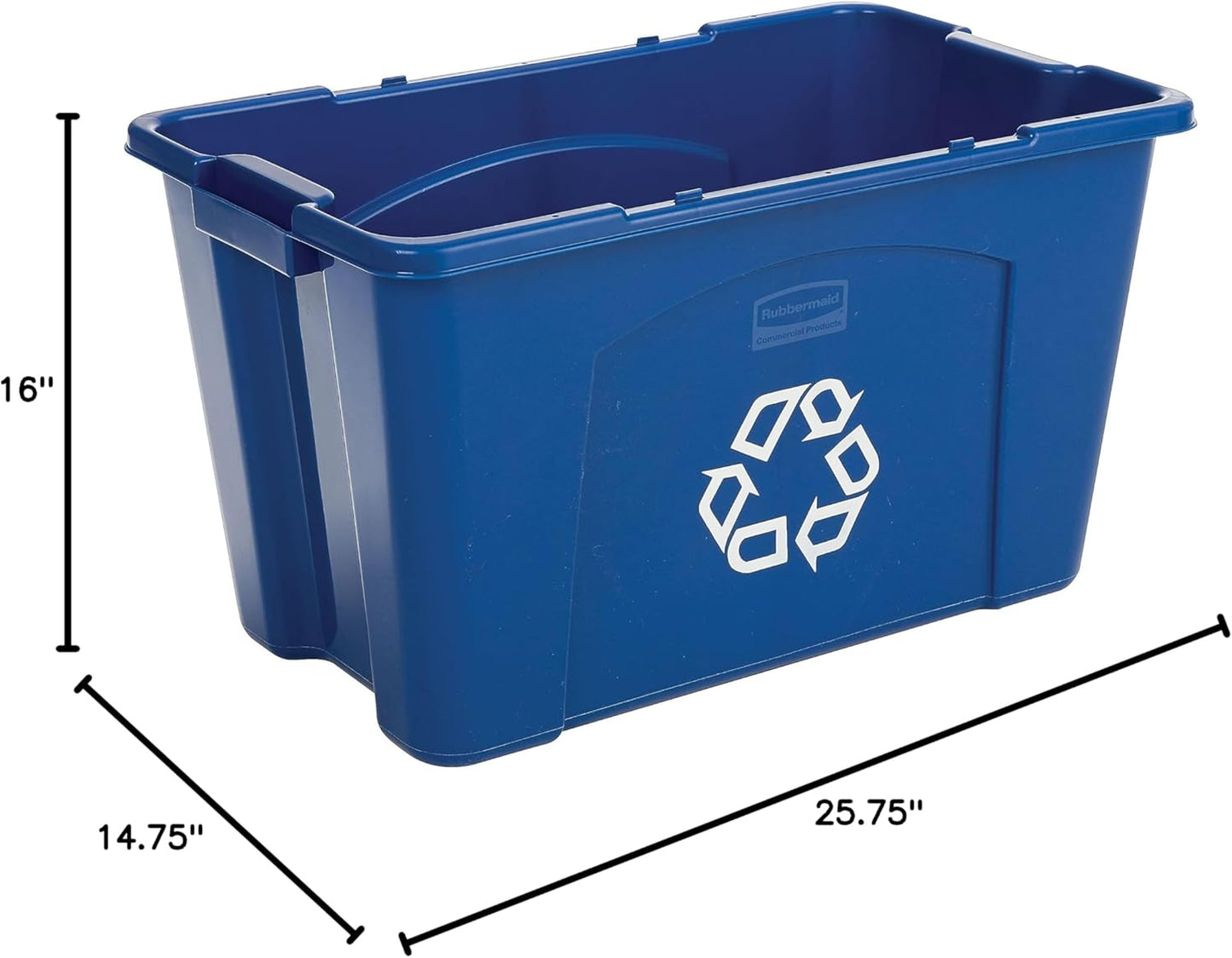 Rubbermaid Commercial Products Stackable Recycling Bin, 18 Gallon, Blue Storage Container, For Garage/Kitchen use for Boxes/Paper Recycle (Pack of 6)