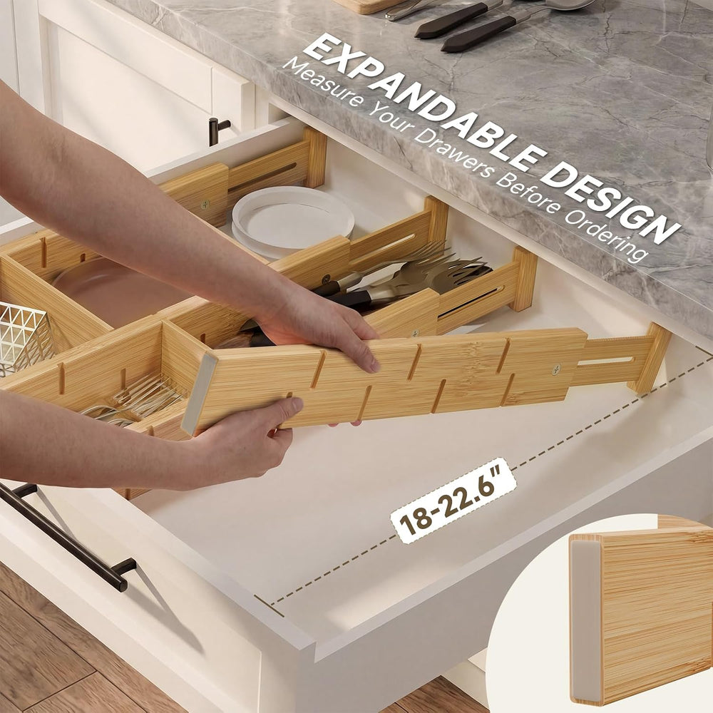 Bamboo Drawer Dividers, Expandable Kitchen Drawer Organizer