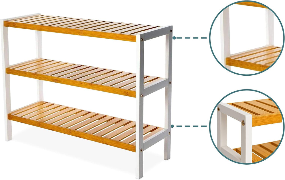 Relaxdays Shoe Rack, H 55 x W 70 x D 26 cm, Bamboo, 3 Levels, 9 Pairs of Shoe...