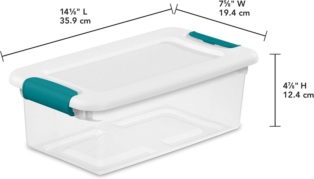 Sterilite 6 Quart Latching Box, Small Clear Plastic Storage, White, 12 Pack