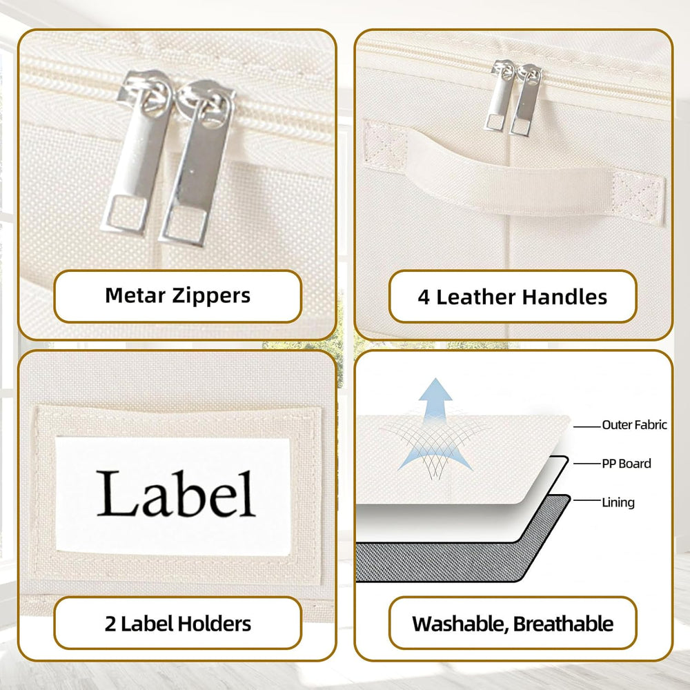 Yawinhe 48L Foldable Underbed Storage Bags, 2 Pack Closet Organizer,Beige