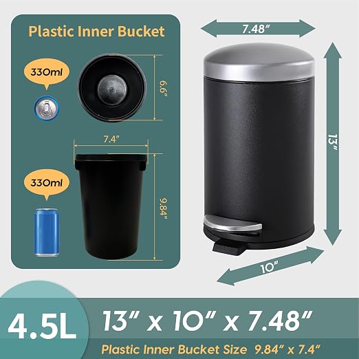 SunnyPoint 4.5 Liter Round Trash Can - Image 4