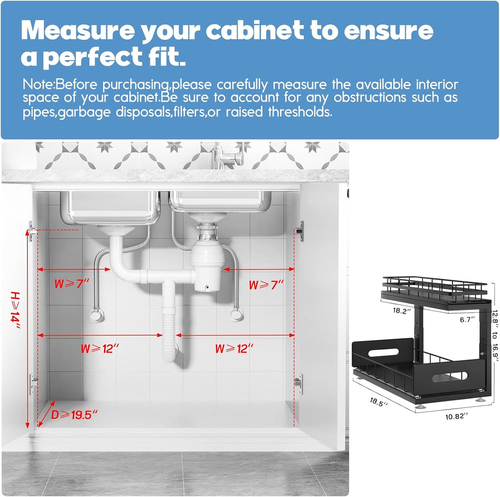 Under Sink Organizer Upgrade To Professional Rails,2-Tier Dual Pull Out Cabin...