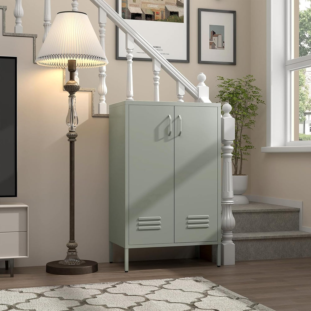 IRONFFICE Metal Cabinet with Doors and Shelves,Steel Entryway Storage Cabinet...