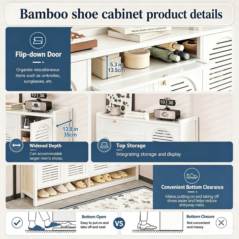 Bamboo Shoe Cabinet, 7Tier Large Capacity Shoe Rack with Doors