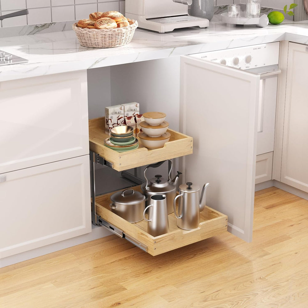 Sikarou Wood Pull Out Cabinet Organizer 2 Tie 11" W x 21" D for 12&...