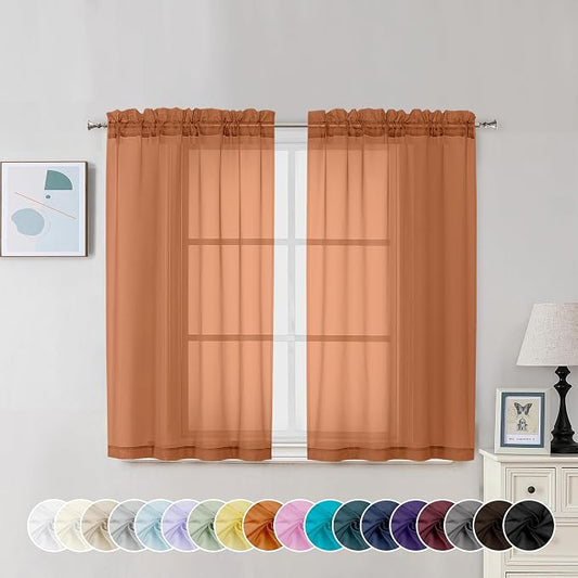 Chyhomenyc Orange Sheer Curtains 45 Inch Long 2 Panels, Light Filtering Rod - Image 2