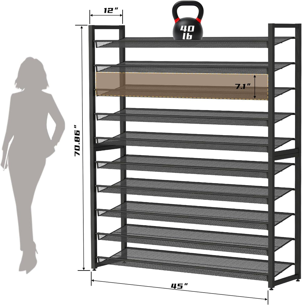 Metal Shoe Rack,Large 10 Tier Shoe Organizer, Heavy Duty Metal 5-Tier Stackab...