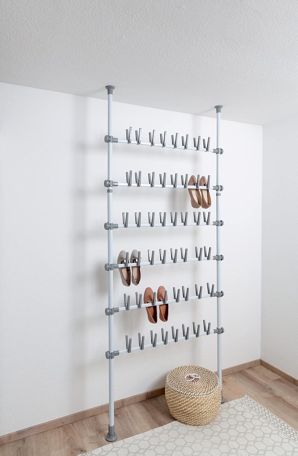 Wenko Adjustable Organizer Shoe Rack, White/Grey, 94 x 165-300 x 9 cm