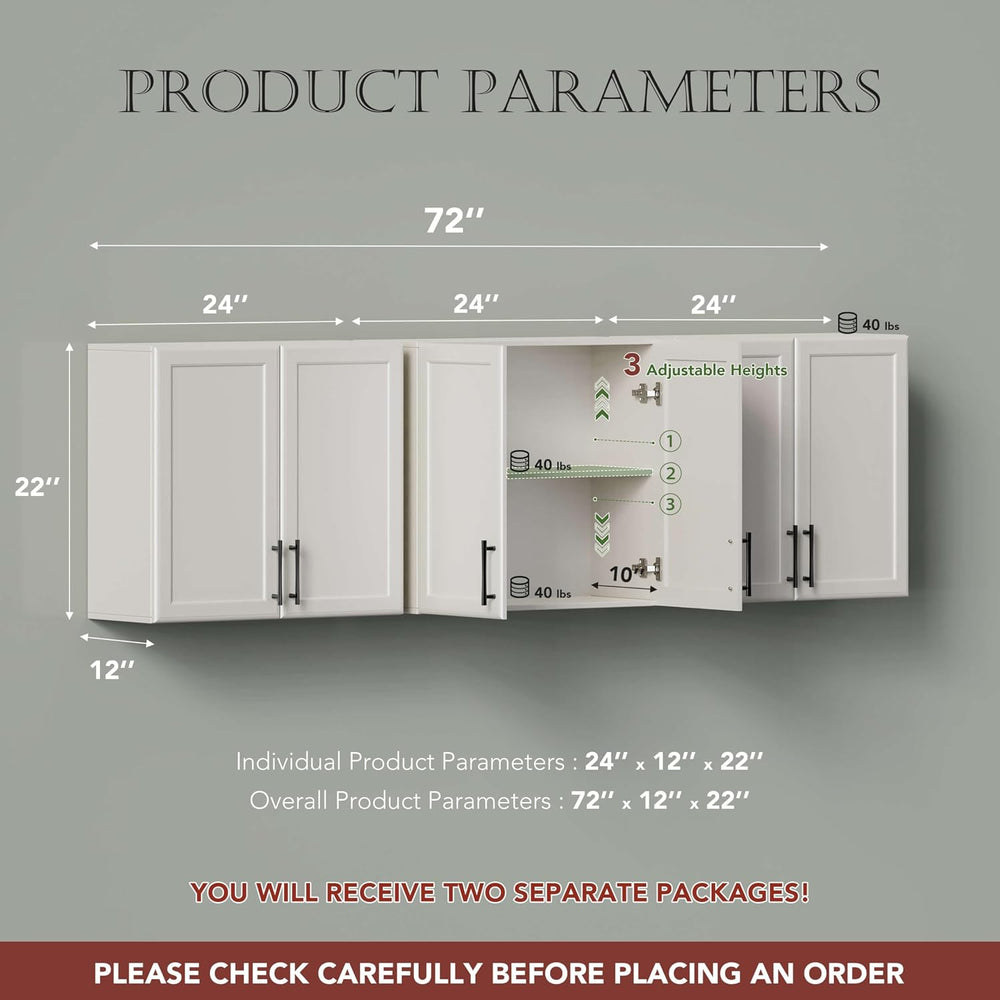 FIMELLO 72’’ Laundry Room Cabinets Set, White Wall Cabinet with Adjustable Sh...