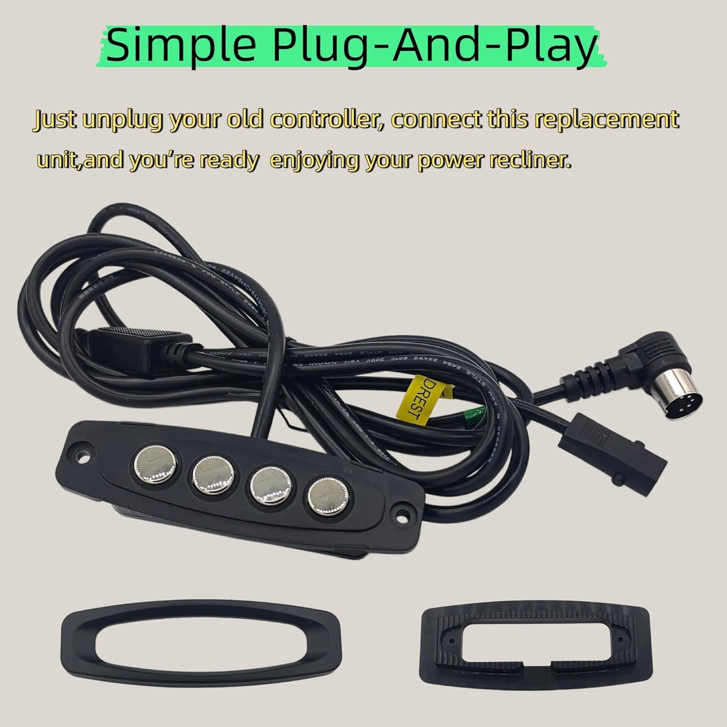 WPS4C10073 Power Recliner Controller, 4-Button Lift Chair Hand Control Replacement with 5+2 Pin Connector, Compatible with 23300195X000(B) 23300235X000 DK.08.07.110 141600640