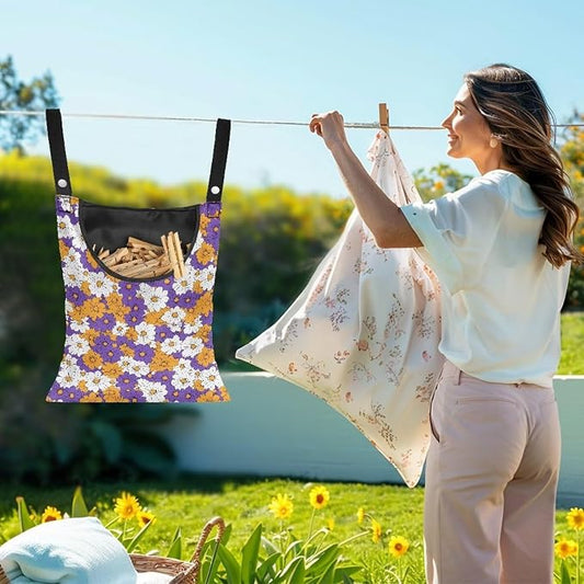 2 Pcs Clothes Pin Hanging Bag, Hippie Flower Multi-Functional Clothespin Bag - Image 2