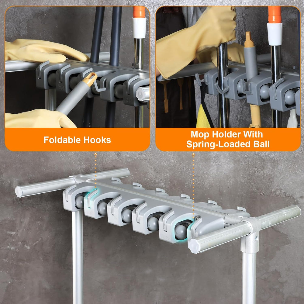 Mobile Mop and Broom Holder,Efficient Storage Solution for Cleaning Tools Kee...