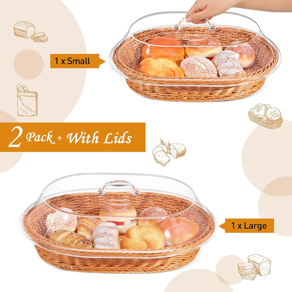 Hushee 2 Set Bread Basket with Lid,13.78 x 9.84 Inch, 15.75 x 11.81 Inch