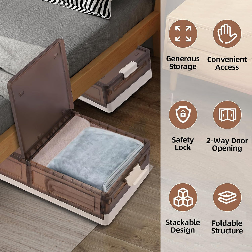 FAHKNS 2 Pack Under Bed Storage with Wheels, 15.2Gal Stackable Under Bed Stor...