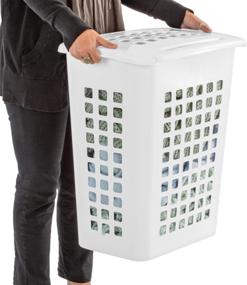 Sterilite Rectangular LiftTop Laundry Hamper with Lid, Handles to Easily Carr...