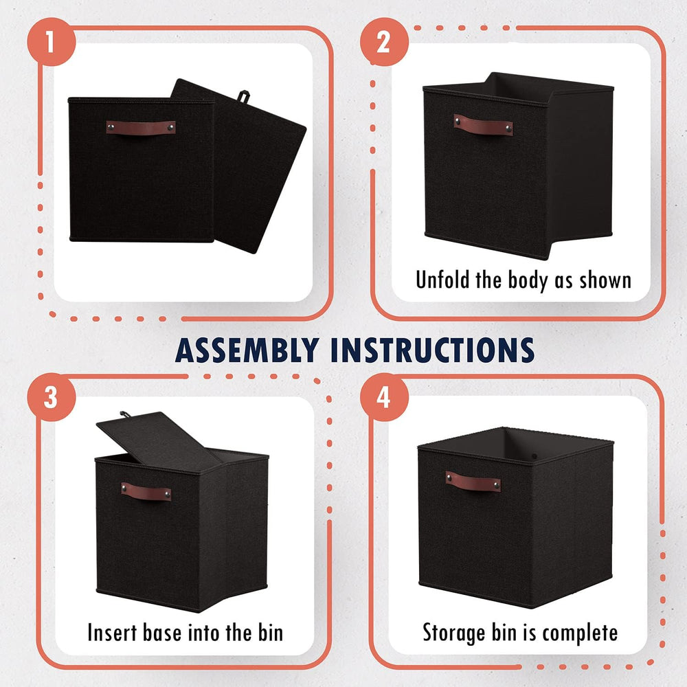 Ornavo Home 11x11 Foldable Fabric Storage Cube Bins, 6 Pack, Black