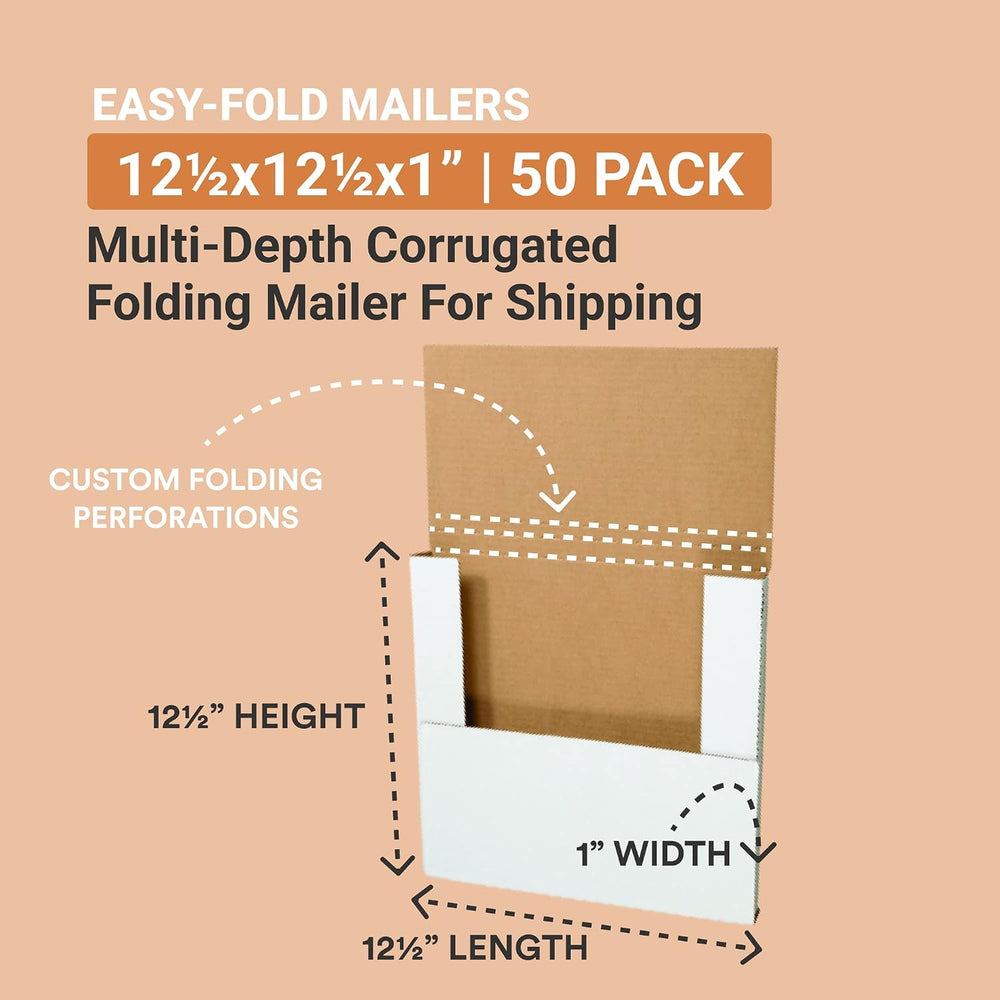 BOX USA Shipping Boxes Medium 12.5"L x 12.5"W x 1"H 50-Pack - ...