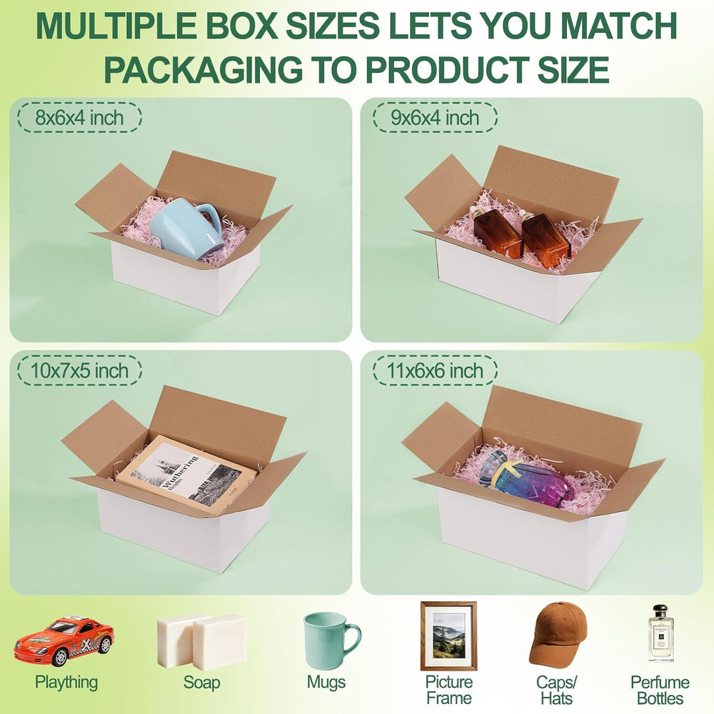 MAPVOLUT 43-Piece Assorted Sizes Small Shipping Boxes - White Corrugated Mail...