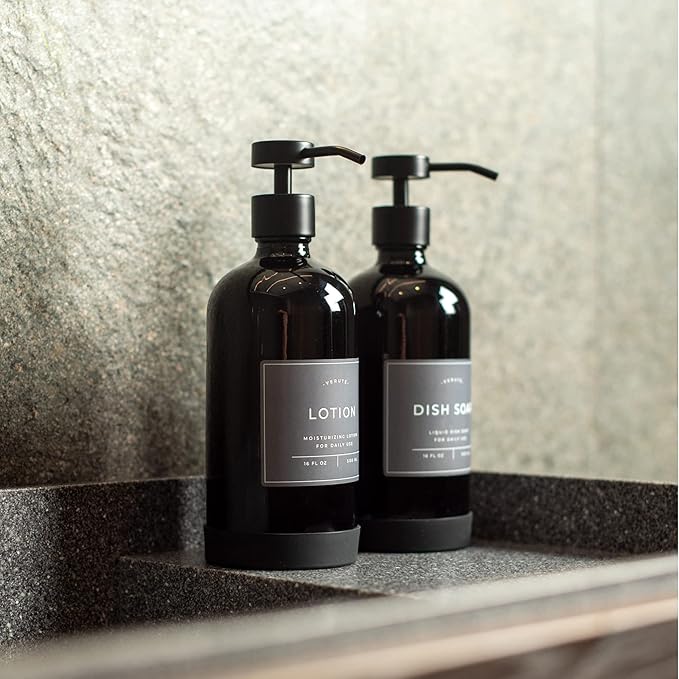 16oz Glass Soap Dispenser with Stainless Steel Pump, 21 Waterproof Labels - Image 9