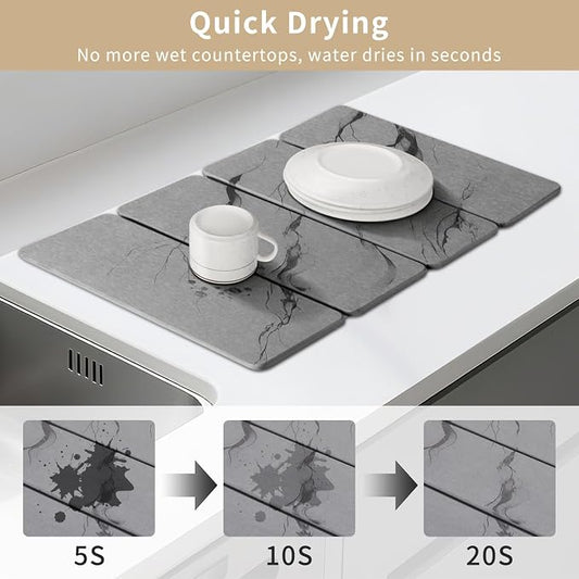 Large Stone Drying Mat for Kitchen Counter24"x16", Misty Gray, Diatomaceous - Image 2