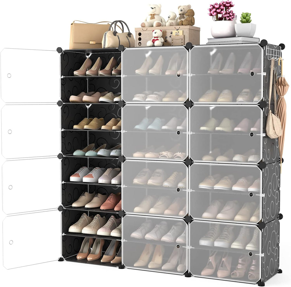Portable Shoe Rack Organizer with Door, 48 Pairs Shoe Storage Cabinet Easy As...