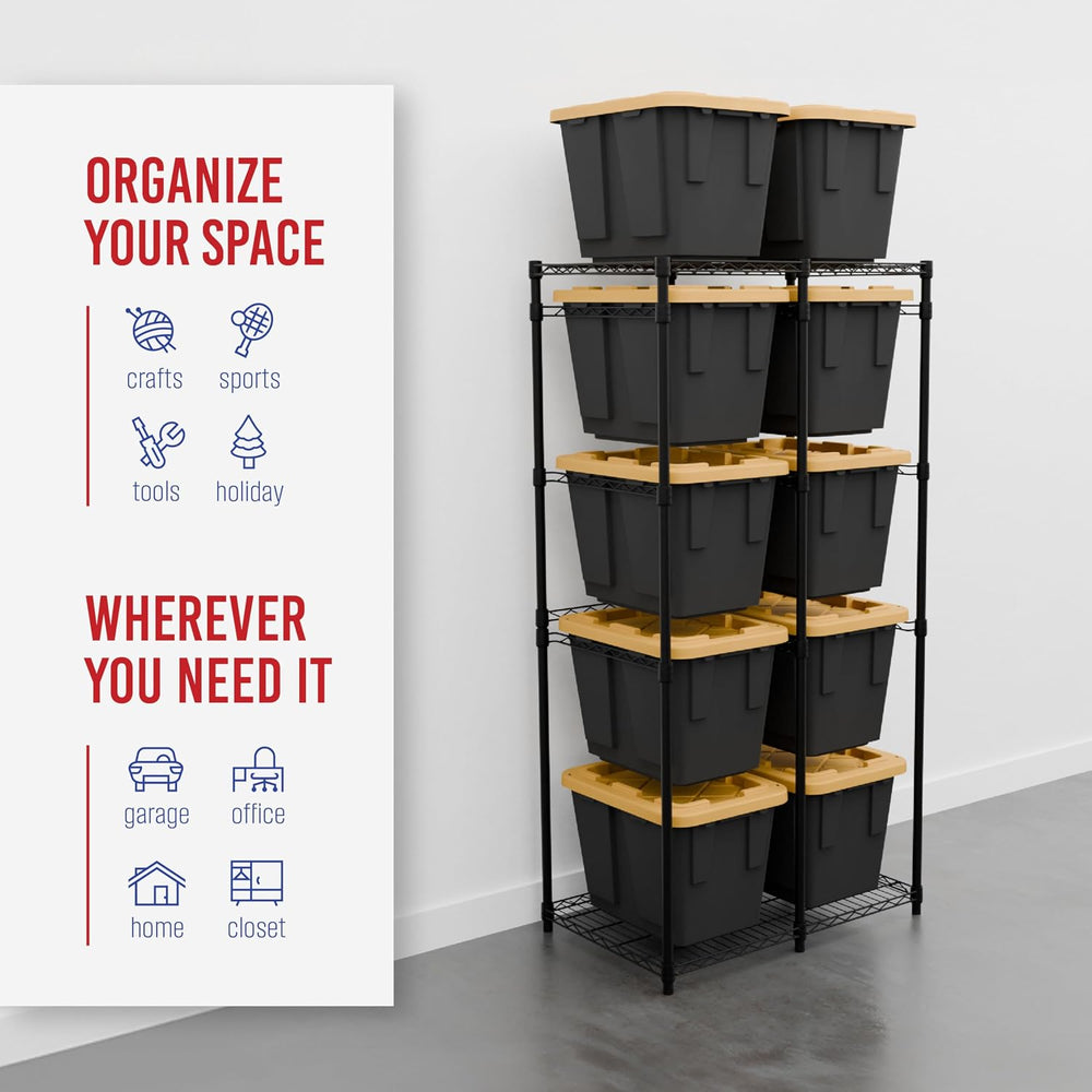 SafeRacks Bin Storage Rack with 10 Bins, 12-Gal Totes, Black