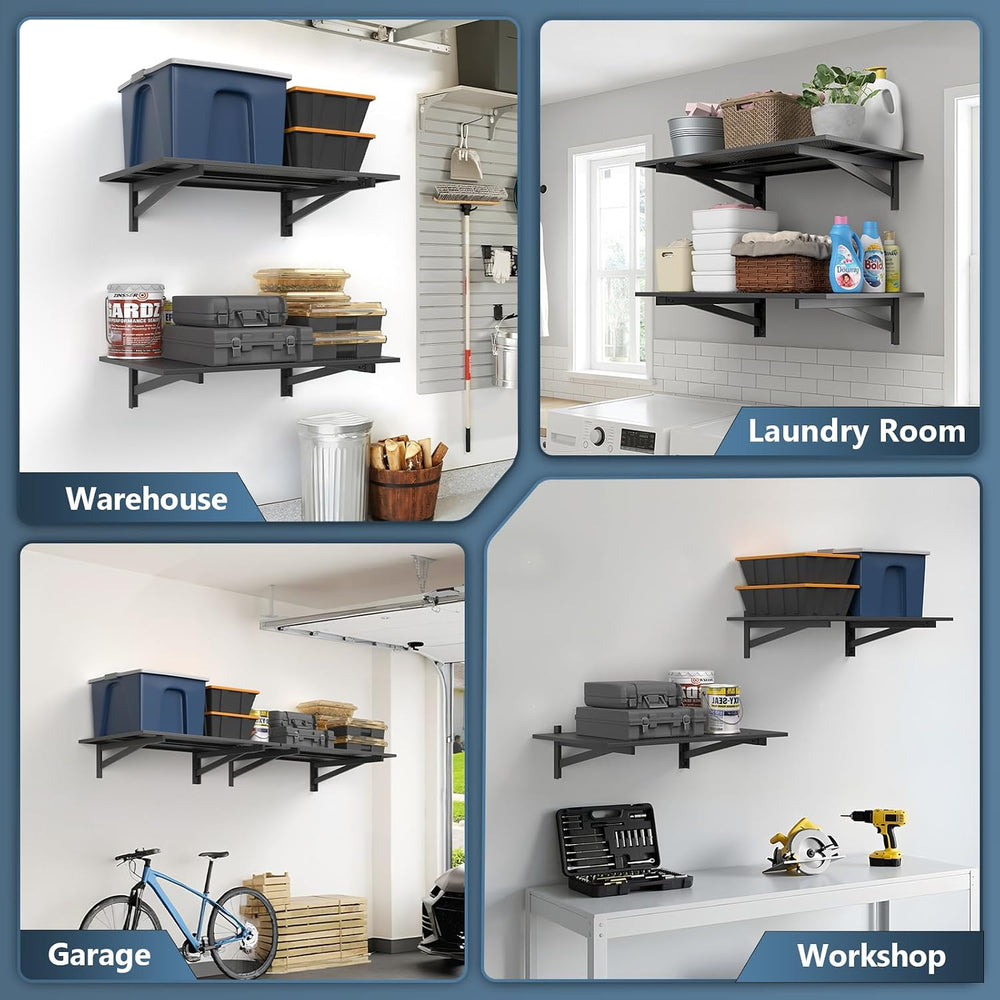Jusgym 2 Pack Garage Shelving Wall Mounted, 2x3ft, 700LBS Integrated Grid