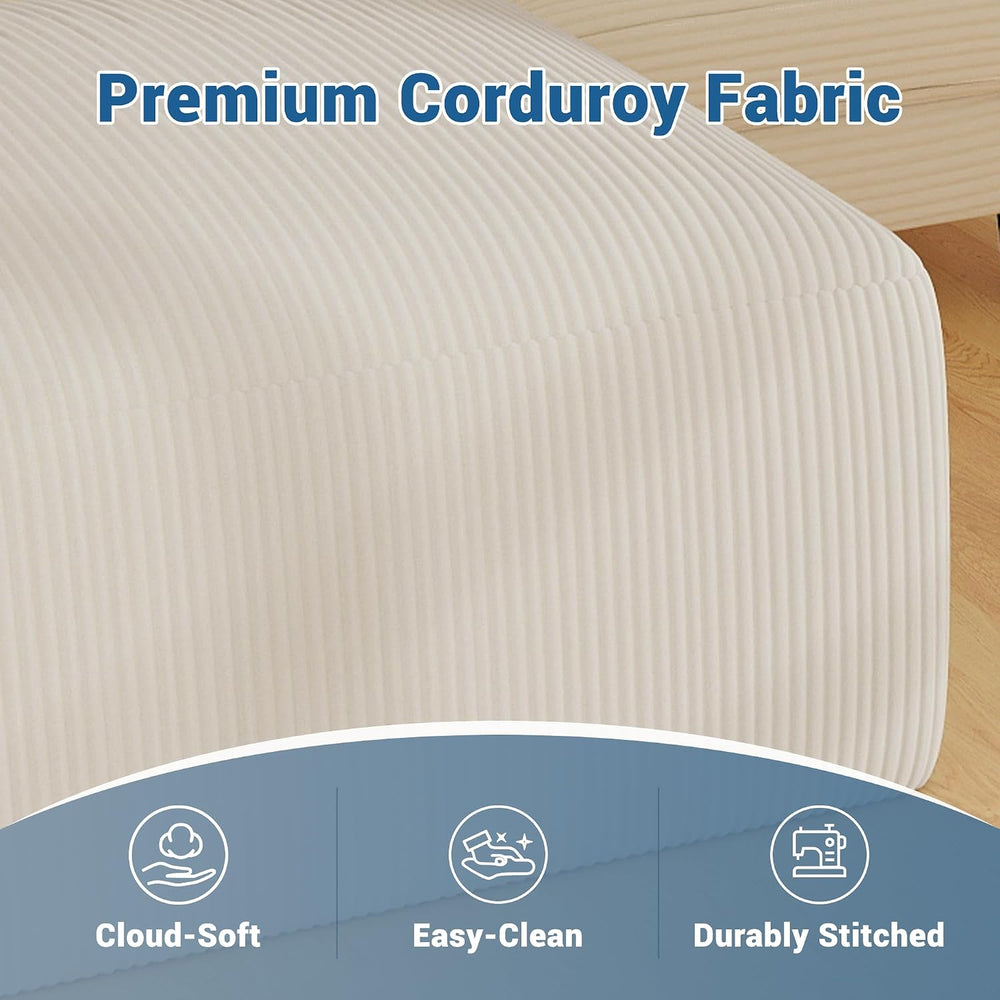 40" Oversized Square Corduroy Ottoman, Large Ottoman Pouf Footstool, Beige