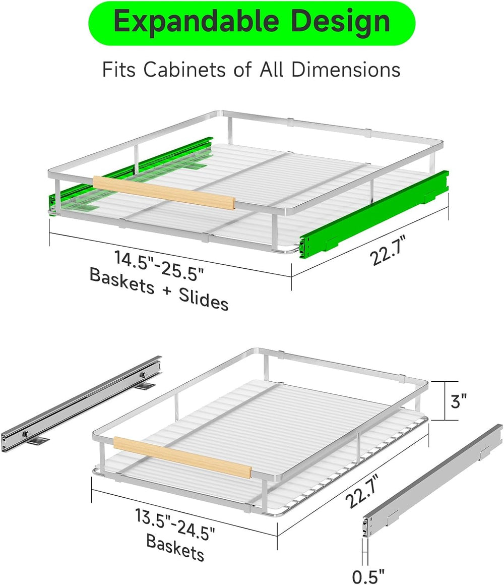 Expandable Pull-Out Cabinet Drawers, Slide-Out Shelves, Large 1 Pack