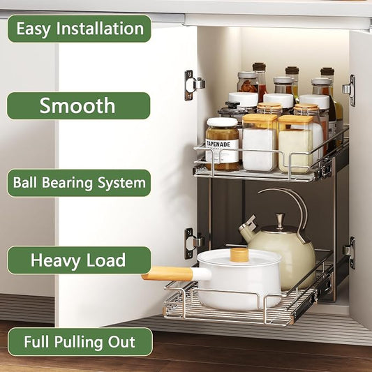 2 Tier Individual Pull Out Cabinet Organizer 13½" W x 18" D, Heavy Duty Cabinet - Image 2