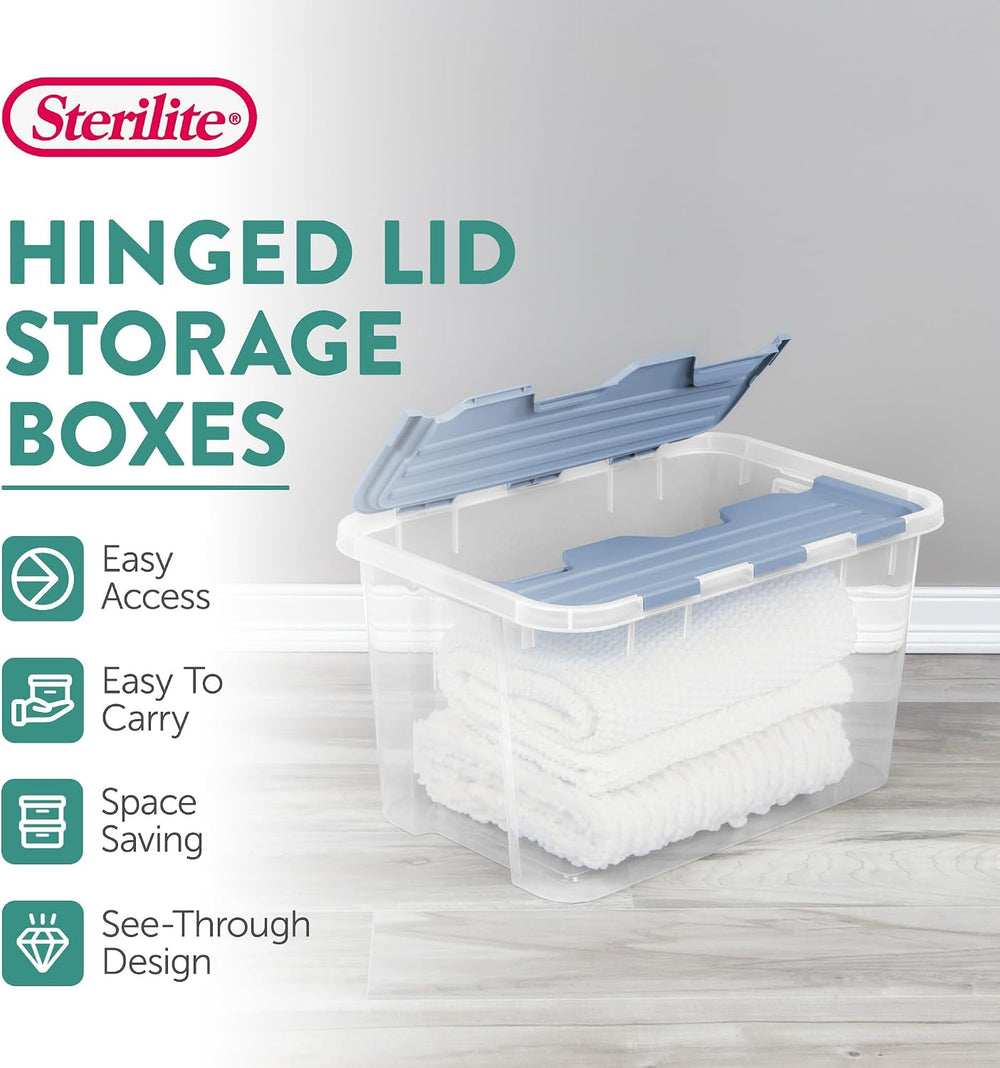 SteriliteHinged Lid Storage Box Plastic Container, 60 Quart, 6 Pack