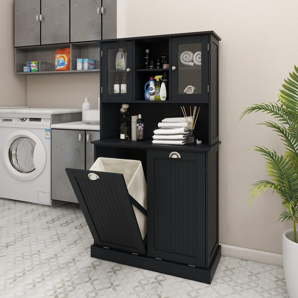 Tall Tilt Out Laundry Hamper Cabinet with 2 Removable Baskets, Laundry Room C...