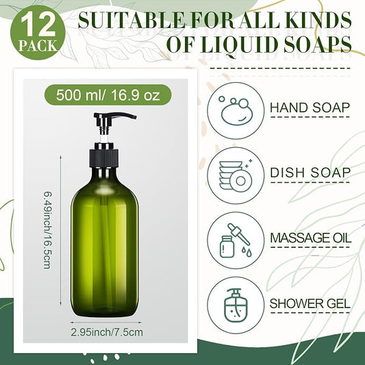 Tessco for you 12 Pack Green Soap Dispenser Empty Plastic Pump Bottles - Image 2