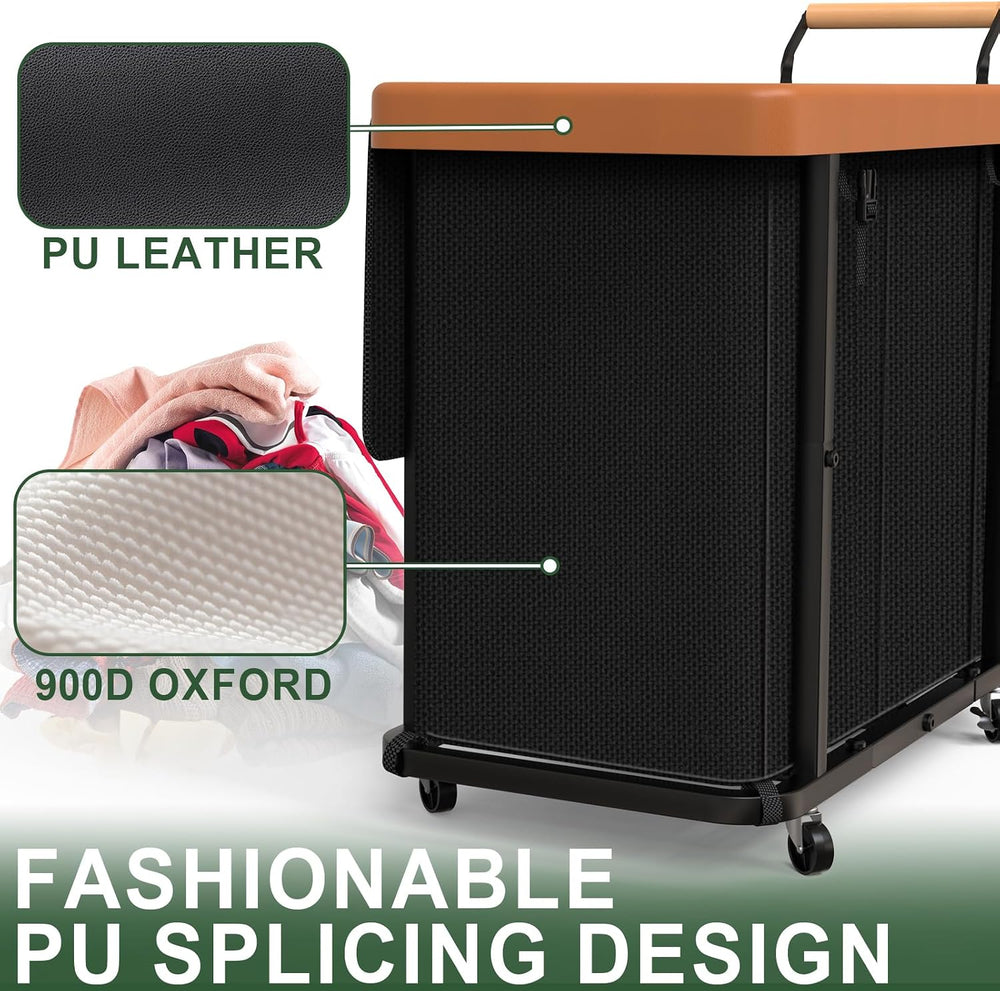 Laundry Hamper 3 Section with Lid,230L Rolling Dirty Clothes Hamper Black