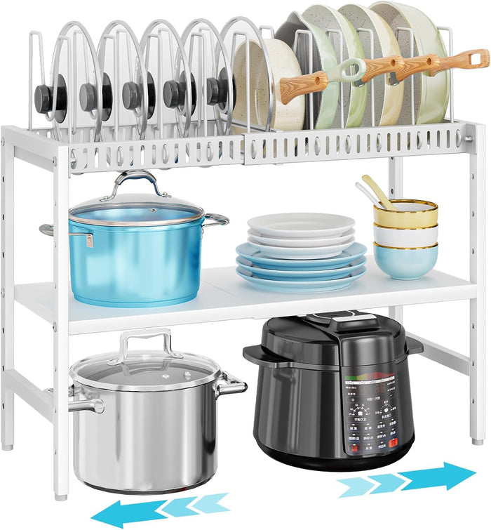 2-Tier Pots and Pans Organizer Under Cabinet,Expandable Pots Lid Organizers