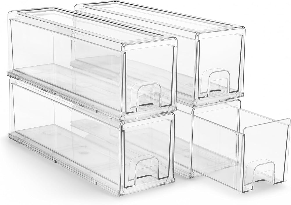Sorbus Clear Stackable Storage Drawers with Pull-Out Bins (Small, 4 Pack)