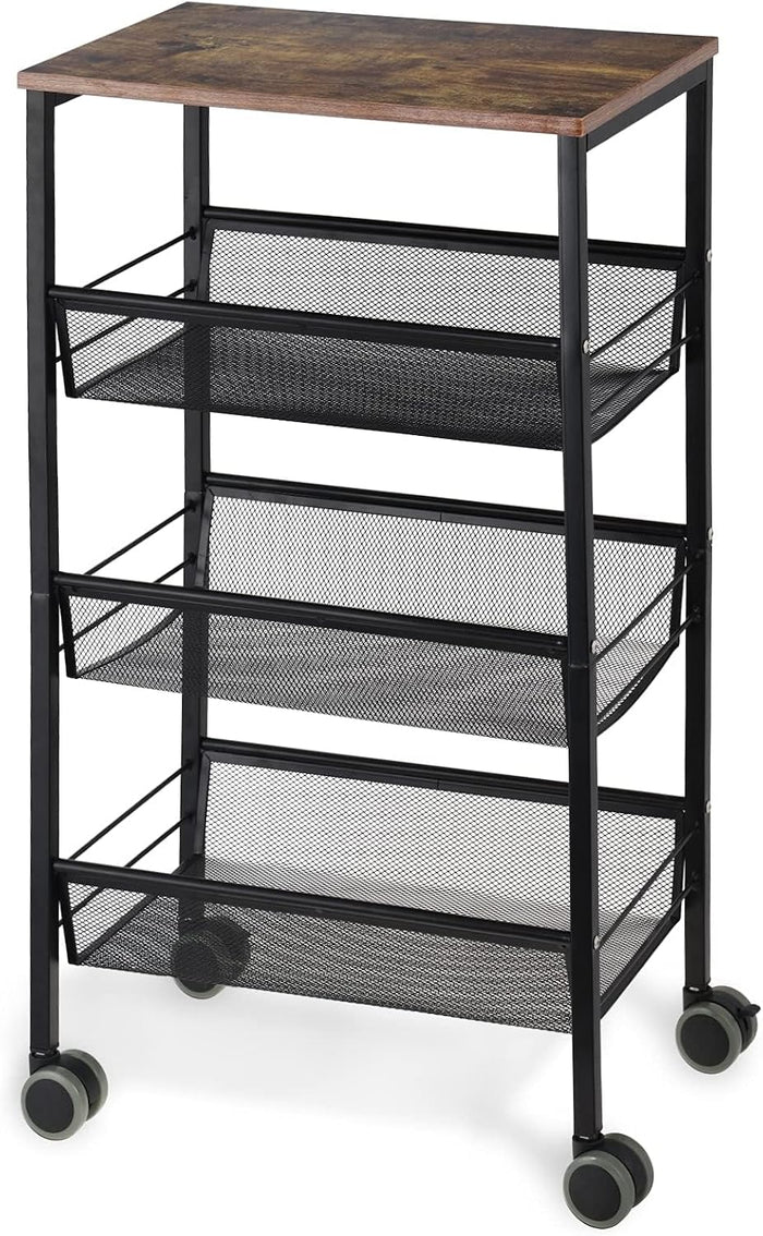 LIANTRAL 4 Tier Kitchen Storage Cart on Wheels, Metal Rolling Utility Cart