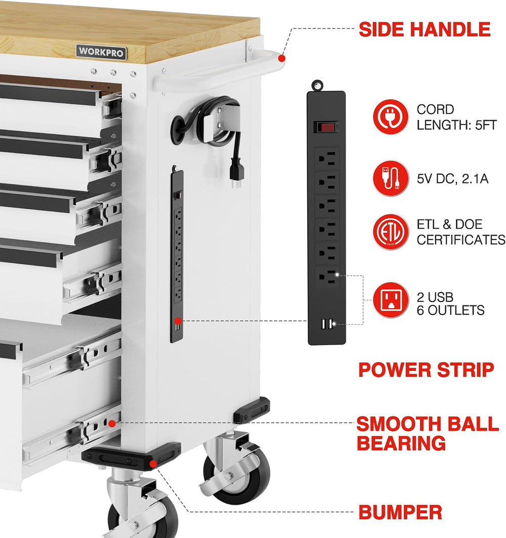 WORKPRO 52" x 20" Rolling Tool Chest, 5-Drawer & 1-Door