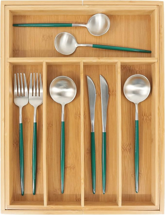 VaeFae Bamboo Drawer Organizer, Expandable Silverware Drawer Organizer - Image 2