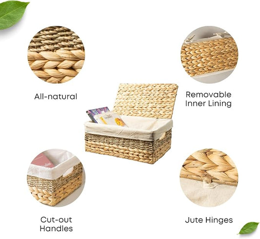 Wicker Storage Baskets with Lid and Lining, Built-in Carry Handles, Home - Image 2