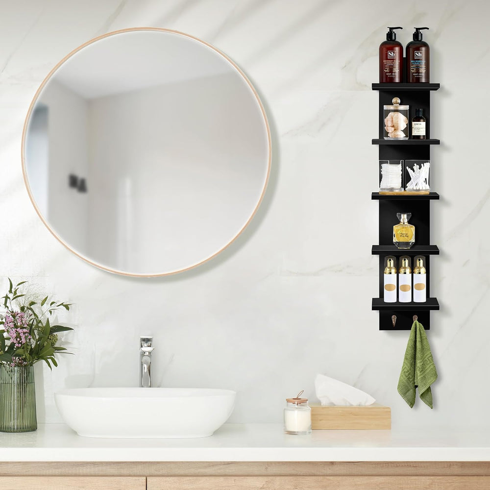 Sorbus 5-Tier Floating Wall Shelf with Hooks, 31 Inch (2 Pack, Black)